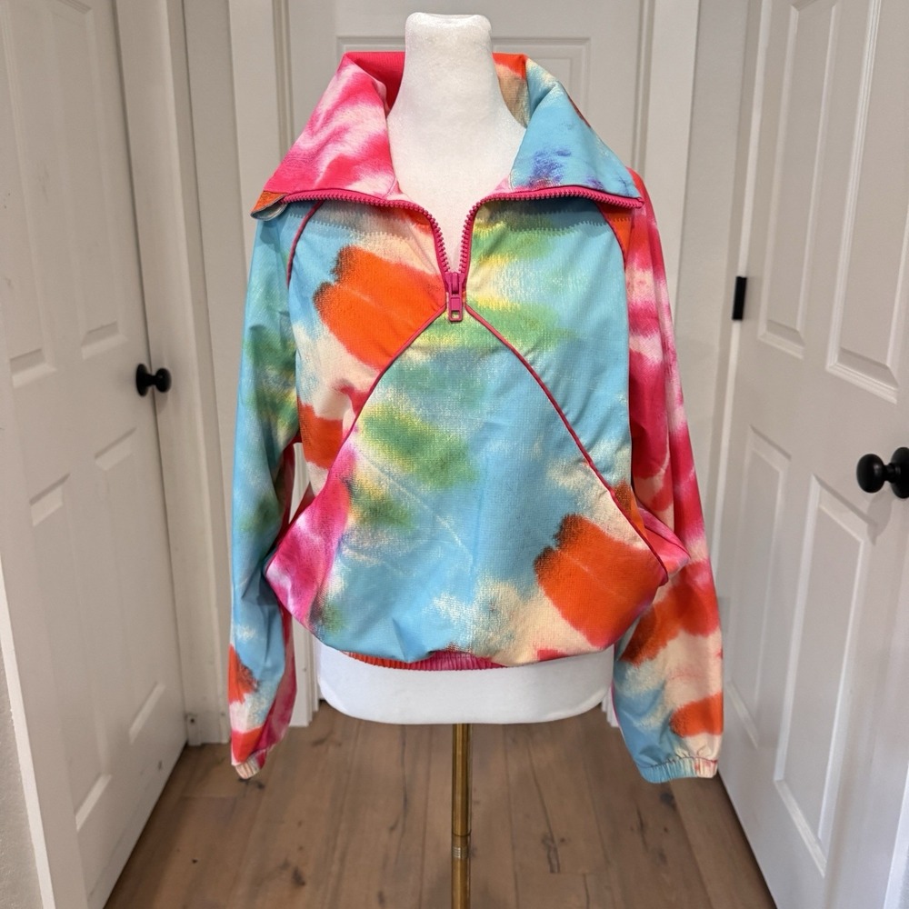 Terez Totally Tie Dye RipStop Zip Pullover Windbreaker Jacket Top Sz XS Stretchy